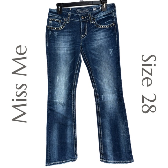 Miss Me - Bootcut Jeans JW4288B9R - Dark Wash Embellished Flap Pockets - Size 28 - Picture 2 of 9